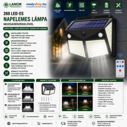 260 LED-es falra szerelhető napelemes lámpa mozgásérzékelővel - fekete (260led)