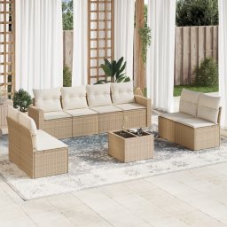 vidaXL 9 részes bézs polyrattan kerti ülőgarnitúra párnákkal
