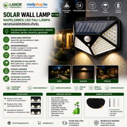 SH-102 Napelemes kültéri fali SMD LED lámpa mozgásérzékelővel - fekete