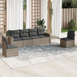 vidaXL 6 részes szürke polyrattan kerti ülőgarnitúra párnákkal