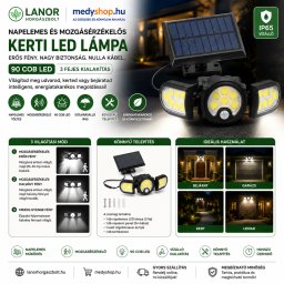 Kültéri indukciós napelemes COB LED fali lámpa PIR szenzorral - 140 LED - fekete (SH-1206BF)