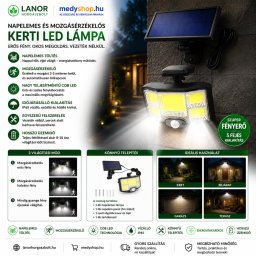 146 COB LED napelemes lámpa PIR érzékelővel és távirányítóval - fekete