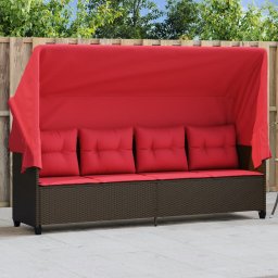 vidaXL barna polyrattan napozóágy tetővel és párnával