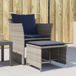 vidaXL szürke polyrattan kerti szék lábtartóval