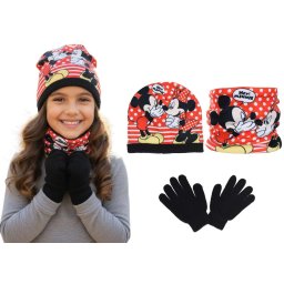 Minnie egér téli kötött sapka, körsál,snood kesztyű szett