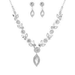 Levél és virág díszes, kristályos esküvői ékszerszett