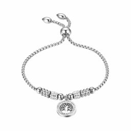 Kristályos nemesacél karkötő, életfa dísszel