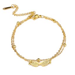 Angyalszárny, kétsoros nemesacél karkötő - arany