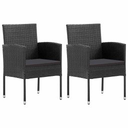 vidaXL 2 db fekete polyrattan kerti szék fekete párnákkal