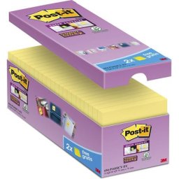 3M POSTIT Öntapadó jegyzettömb csomag, 76x76 mm, 16x90 lap, 3M POSTIT "Super Sticky", kanárisárga