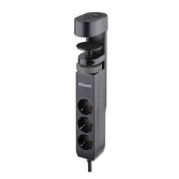 Commel asztalhoz rögzíthető elosztó, 3 db aljzat, USB A+C fekete 16A 3680W