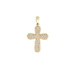 Ívelt szélű sokköves kereszt medál, 14 kt, 1,38 g