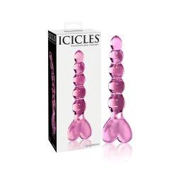 Icicles No. 43 - gyöngyös, szíves üveg dildó (pink)