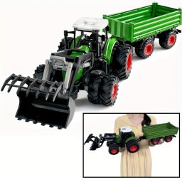 Nagy 50.04cm-es Zld Farm Traktor Jtkkszlet Ptkocsival s Elre Rakodval