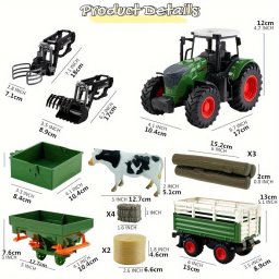 41.91cm Mretarny Modell Traktor Jtk Kszlet - Tartalmazza Az Elre Rakodt, Szrt & Kiegsztket
