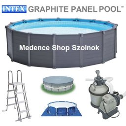 X-Intex 478x124cm fémvázas, grafit famintás medence szett 4,5m3/h homokszűrővel, kiegészítőkkel 26384 NP