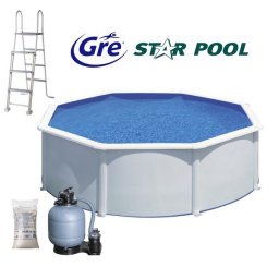 Gre fehér 460x120cm fémfalas kör medence 0,3mm fólia homokszűrővel, létrával, kiegészítőkkel KIT460ECO