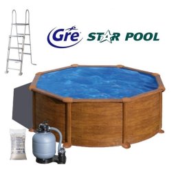 Gre famintás 460x120cm fémfalas kör medence 0,3mm fólia homokszűrővel, létrával, kiegészítőkkel KIT460W