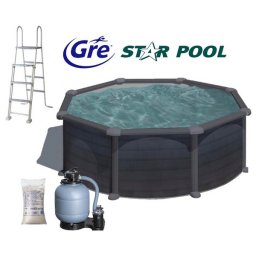 Gre Graphite 460x120cm fémfalas kör medence 0,3mm fólia homokszűrővel, létrával, kiegészítőkkel KIT460GF