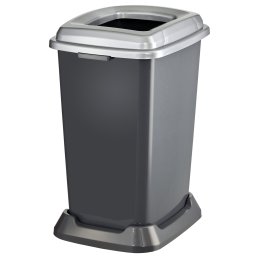 Planet Szelektív hulladékgyűjtő konténer, műanyag, nyitott fedeles, fém színű, 50L