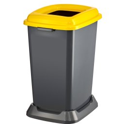 Planet Szelektív hulladékgyűjtő konténer, műanyag, nyitott fedeles, sárga, 50L