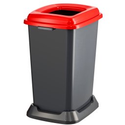 Planet Szelektív hulladékgyűjtő konténer, műanyag, nyitott fedeles, piros, 50L
