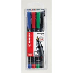STABILO Alkoholos marker készlet, 0,7 mm, STABILO "OHPen F", 4 különböző szín