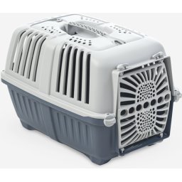 Pratiko fémajtós könnyített műanyag szállítóbox kutyáknak és macskáknak (48 x 31.5 x 33 cm | Szürkés kék színű | Súlya: 962 g)