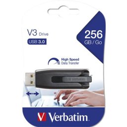 VERBATIM Pendrive, 256GB, USB 3.2, 80/25 MB/s, VERBATIM "V3", fekete-szürke
