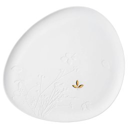 Fehér porcelán tányér GOLD LEAF, nagyméretű