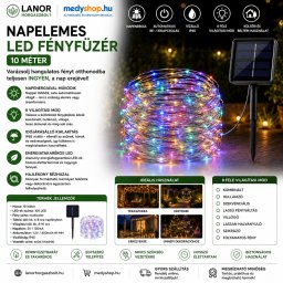 Napelemes LED fényfüzér 10m - Színes (napelem10m)