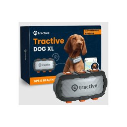 Tractive DOG XL Adventure Edition GPS nyomkövető kutyáknak 25 kg felett aktivitásmérővel szürke és narancssárga színben TRDOG4XLRUG