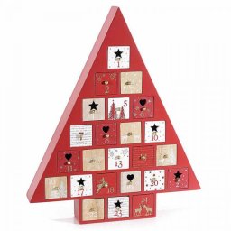 ADVENTI NAPTÁR - fa 31,5x5,5x38,5 cm - piros/arany