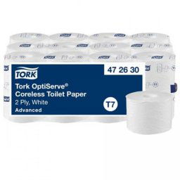 Toalettpapír, belsőmag nélküli, T7 rendszer, 2 rétegű, 13,1 cm átmérő, Advanced, TORK \OptiServe\, fehér [24 tek]