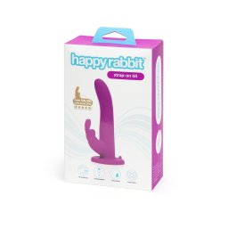 Happyrabbit Strap-On - nyuszis, csiklókaros felcsatolható vibrátor (lila)