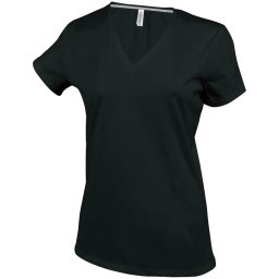 Kariban V-nyakú rövid ujjú Női pamut póló KA381, Black-S