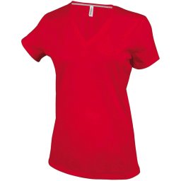 Kariban V-nyakú rövid ujjú Női pamut póló KA381, Red-M