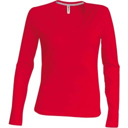Kariban hosszú ujjú V-nyakú Női pamut póló KA382, Red-M