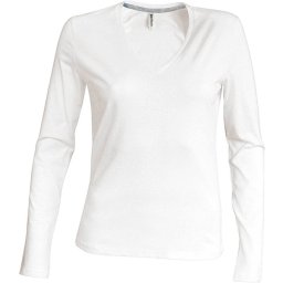 Kariban hosszú ujjú V-nyakú Női pamut póló KA382, White-3XL