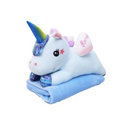 Plüss UNICORN 25 x 55 cm belül kék babapléddel 110 x 170 cm