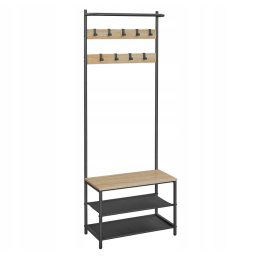 Fém előszoba fali panel LOFT 180 cm, fekete/sonoma tölgy