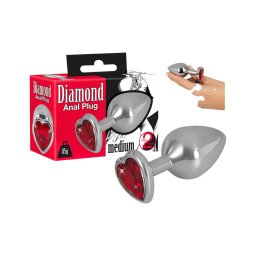 You2Toys - Diamond - 85 g-os alumínium anál plug (ezüst-piros)