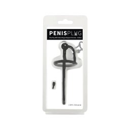 Penisplug - szilikon dilátor makkgyűrűvel (0,6 mm, fekete)