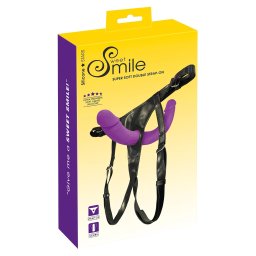 SMILE - felcsatolható dupla dildó alsóval (lila-fekete)