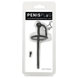 Penisplug - szilikon dilátor makkgyűrűvel (0,6 mm, fekete)