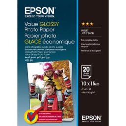 Epson Value fényes fotópapír, C13S400037, fotópapír, fényes, fehér, 10x15cm, 183 g/m2, 20 db, tintasugaras papír
