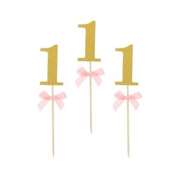 Rózsaszín 1st Birthday díszítő pálca 10 db-os