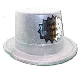 Cilinder glitteres, Happy New Year, ezüst