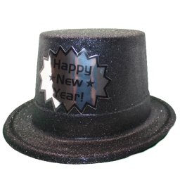 Cilinder glitteres, Happy New Year, fekete
