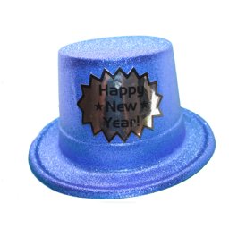 Cilinder glitteres, Happy New Year, kék